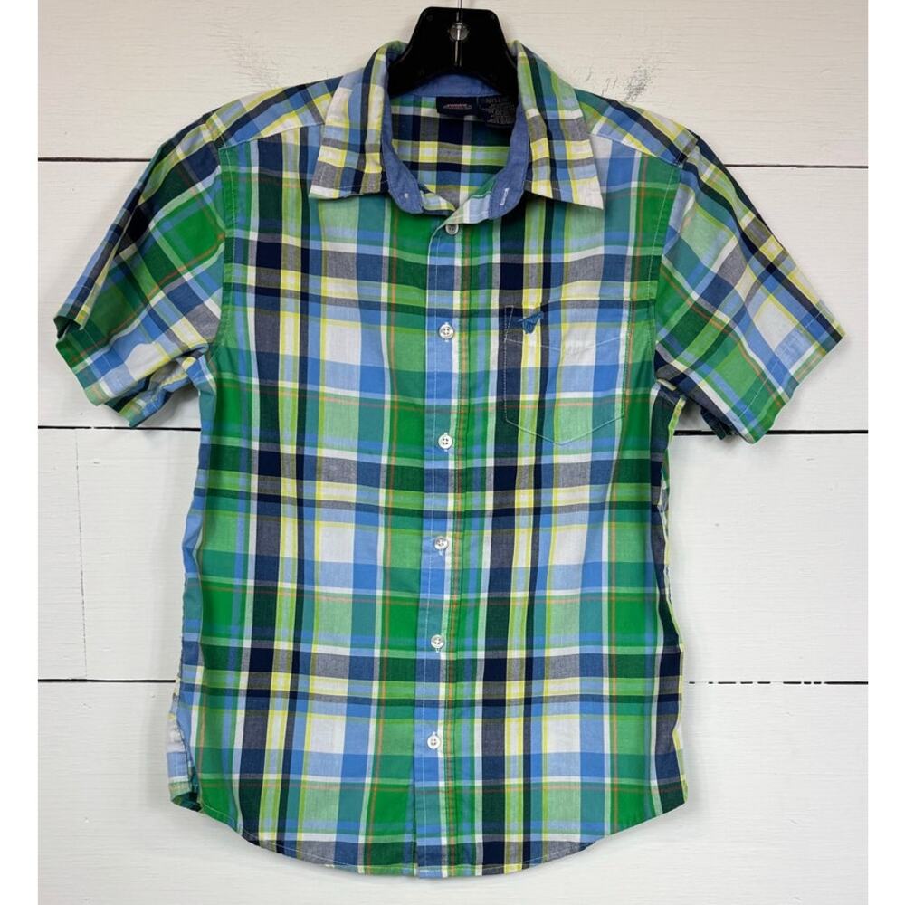 Wrangler Green & Blue Button Up Shirt Boy's Large 10/12